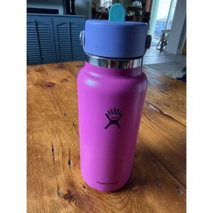 Hydro Flask Water Bottle Wide Mouth Flex Straw Lid 32 Oz Holiday Punch